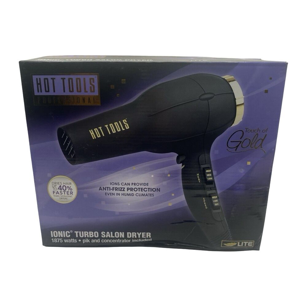 Hot Tools Ionic Turbo Salon Hair Dryer Black 1875 watts Touch of Gold